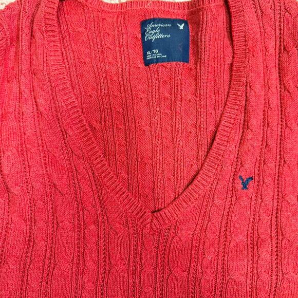 Y2k american eagle melon colored vneck knit sweater - Picture 5 of 6